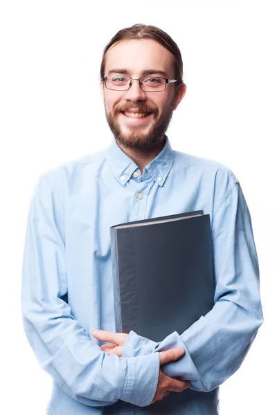 Bearded man holding folder — Stock Photo, Image