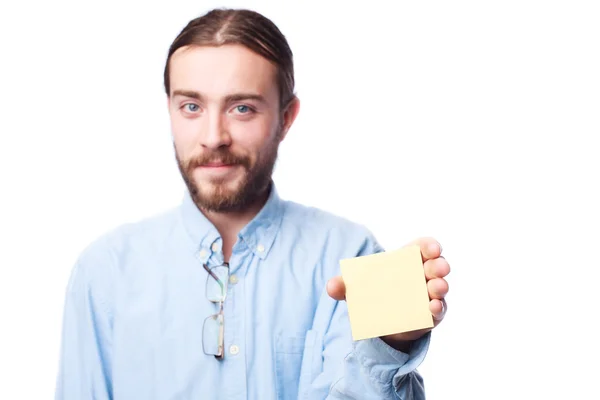 Uomo barbuto tenendo nota promemoria — Foto Stock