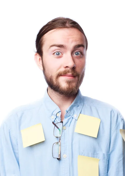 Bearded man with reminder note — Stock Photo, Image