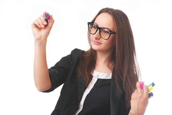 Empresária escrevendo com caneta marcador de cor — Fotografia de Stock