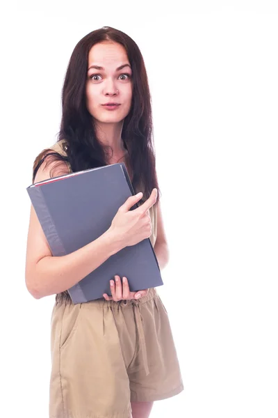 Mujer joven sorprendida con una carpeta —  Fotos de Stock