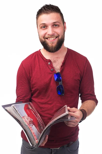 Pohledný muž s složku a přátelský úsměv — Stock fotografie
