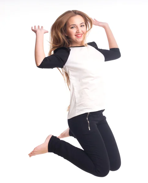 Sensual young girl is jumping — Stock Photo, Image