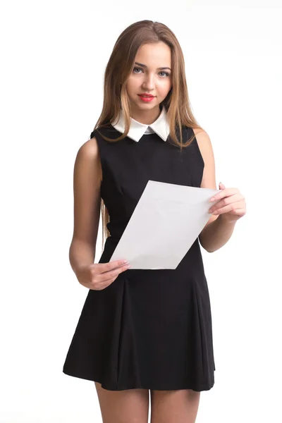 Sensual young girl with blank paper — Stock Photo, Image