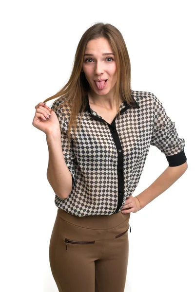 Pretty girl showing tongue — Stock Photo, Image