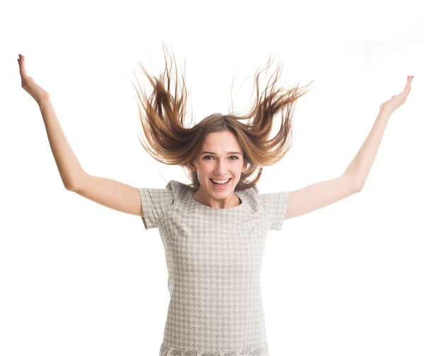 Smiling happy Pretty girl jumping — Stock Photo, Image