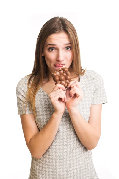 Menina bonita com chocolate — Fotografia de Stock