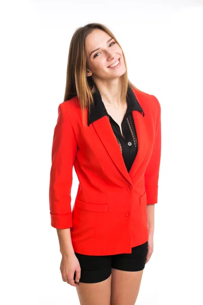 Chica bonita en chaqueta roja — Foto de Stock