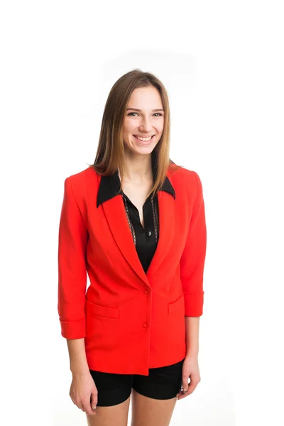 Chica bonita en chaqueta roja — Foto de Stock