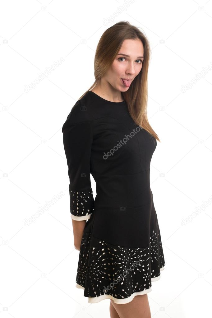 Pretty girl in trendy black dress