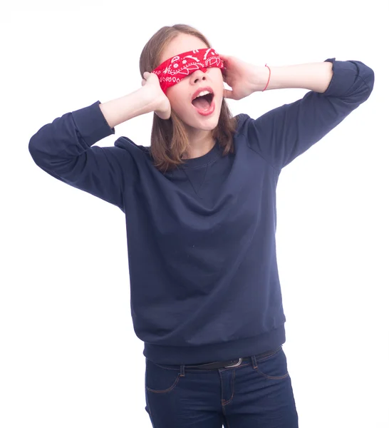 Jonge vrouw blinddoek — Stockfoto