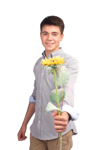 Νεαρός άνδρας εκμετάλλευση λουλούδι — Φωτογραφία Αρχείου
