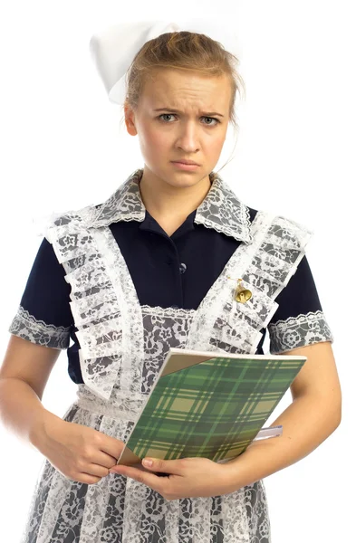 Hermoso graduado con cuaderno y regla — Foto de Stock