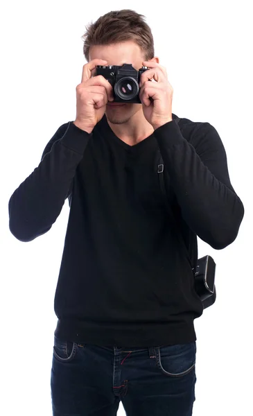 Giovane con una macchina fotografica — Foto Stock