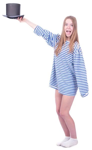 Beautiful girl with a cylinder — Stock Photo, Image