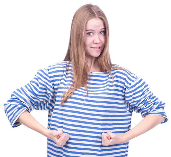 Beautiful sailor in striped shirt — Stock Photo, Image