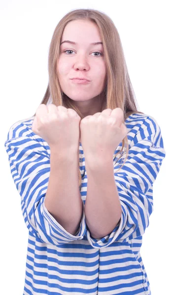 Beautiful sailor in striped shirt — Stock Photo, Image