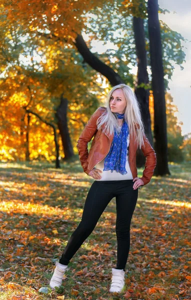 Blonde model posing - autumm season — Stock Photo, Image