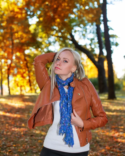 Pretty girl posing in autumn park — Stock Photo, Image