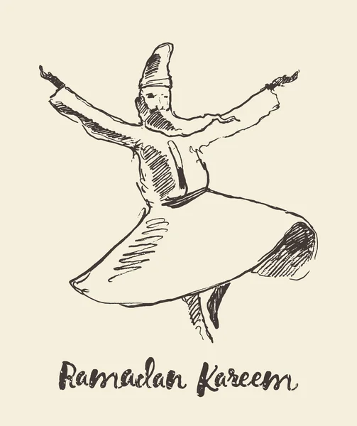 Wirującego derwisza mevlana sufi ręcznie rysowane szkic — Wektor stockowy
