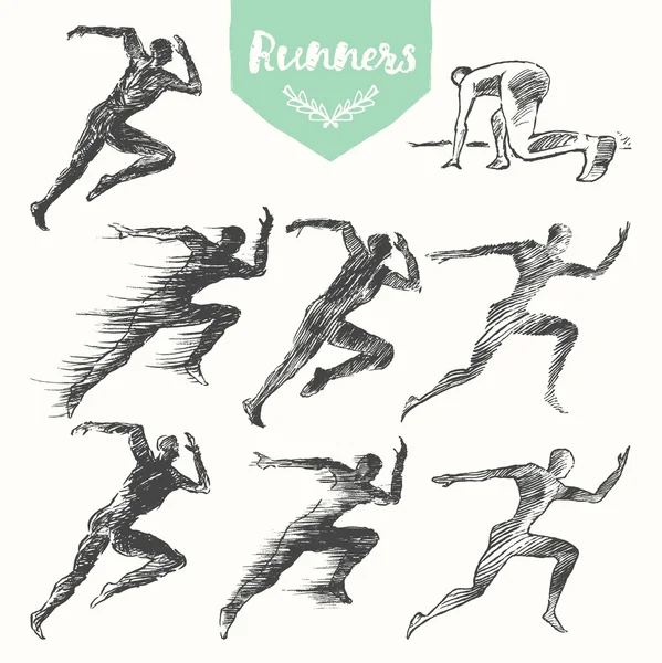 Set of hand drawn runners — Stock Vector