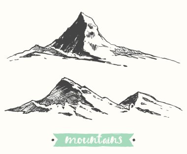 Dağlar çizilmiş vektör oyma hatlarını eskiz