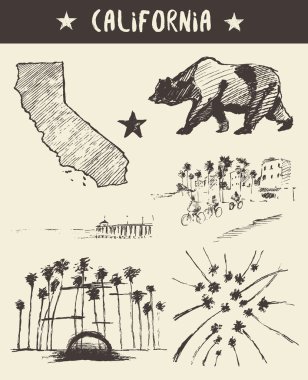 Elle çizilmiş California devlet vektör taslağını ayarla
