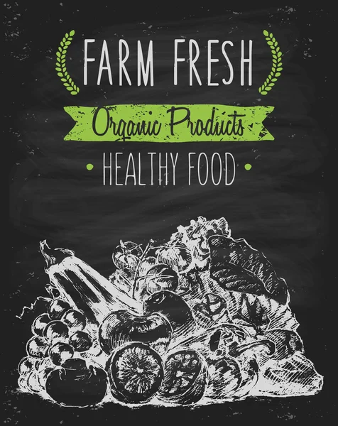 Organik tarım gıda poster sağlıklı çizilmiş yazı tahtası — Stok Vektör