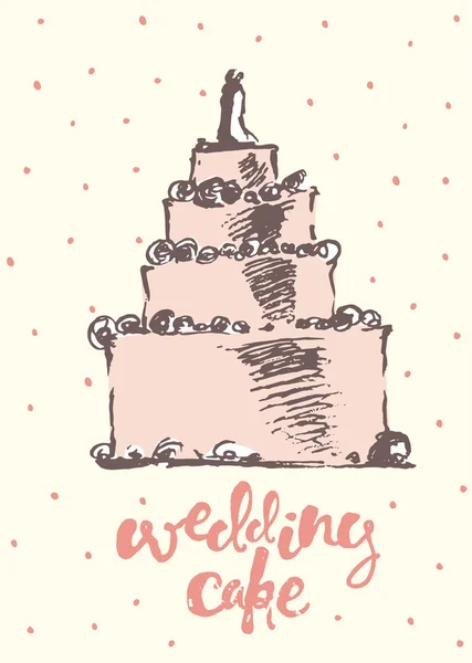 Vintage dibujado pastel de boda vector ilustración — Vector de stock