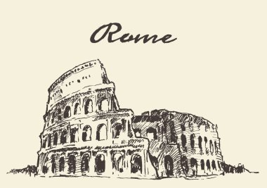 Sokaklar Roma Colosseum vektör çizilmiş kroki