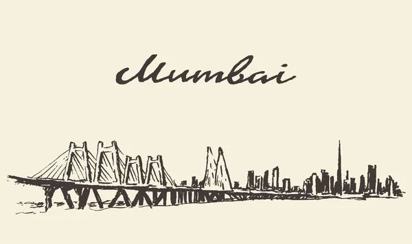 Mumbai skyline vector ilustración boceto dibujado — Vector de stock