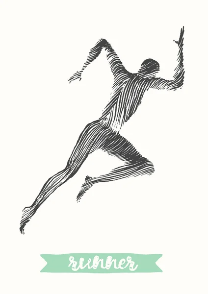 Coureur dessiné à la main silhouette coureur homme courir — Image vectorielle