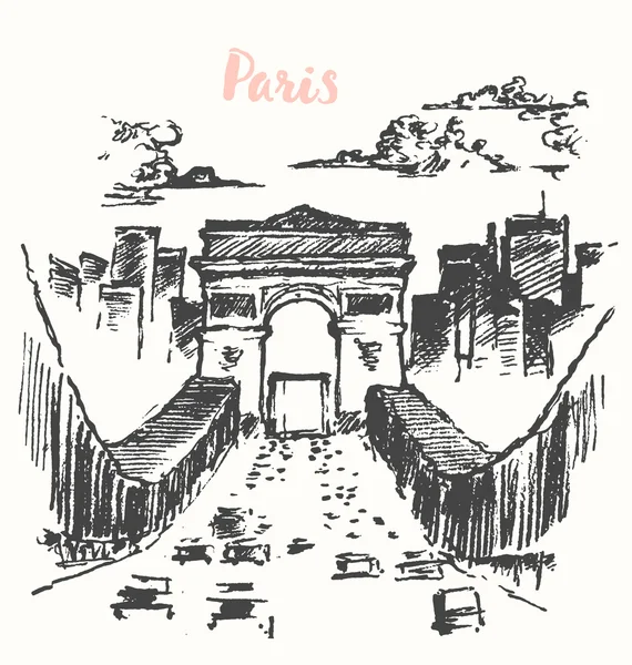 Łuk triumf Paris vintage ilustracji rysowany — Wektor stockowy