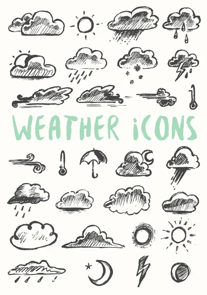 Set weather icons drawn style vector illustration — Stock Vector