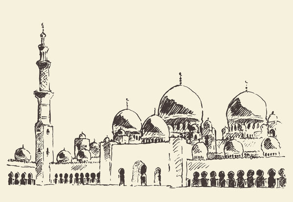 Mosque vintage illustration hand drawn sketch