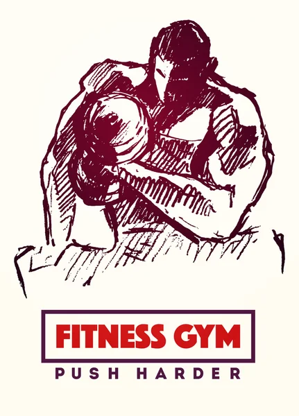 Ilustración dibujada a mano hombre fuerte logotipo o cartel — Archivo Imágenes Vectoriales
