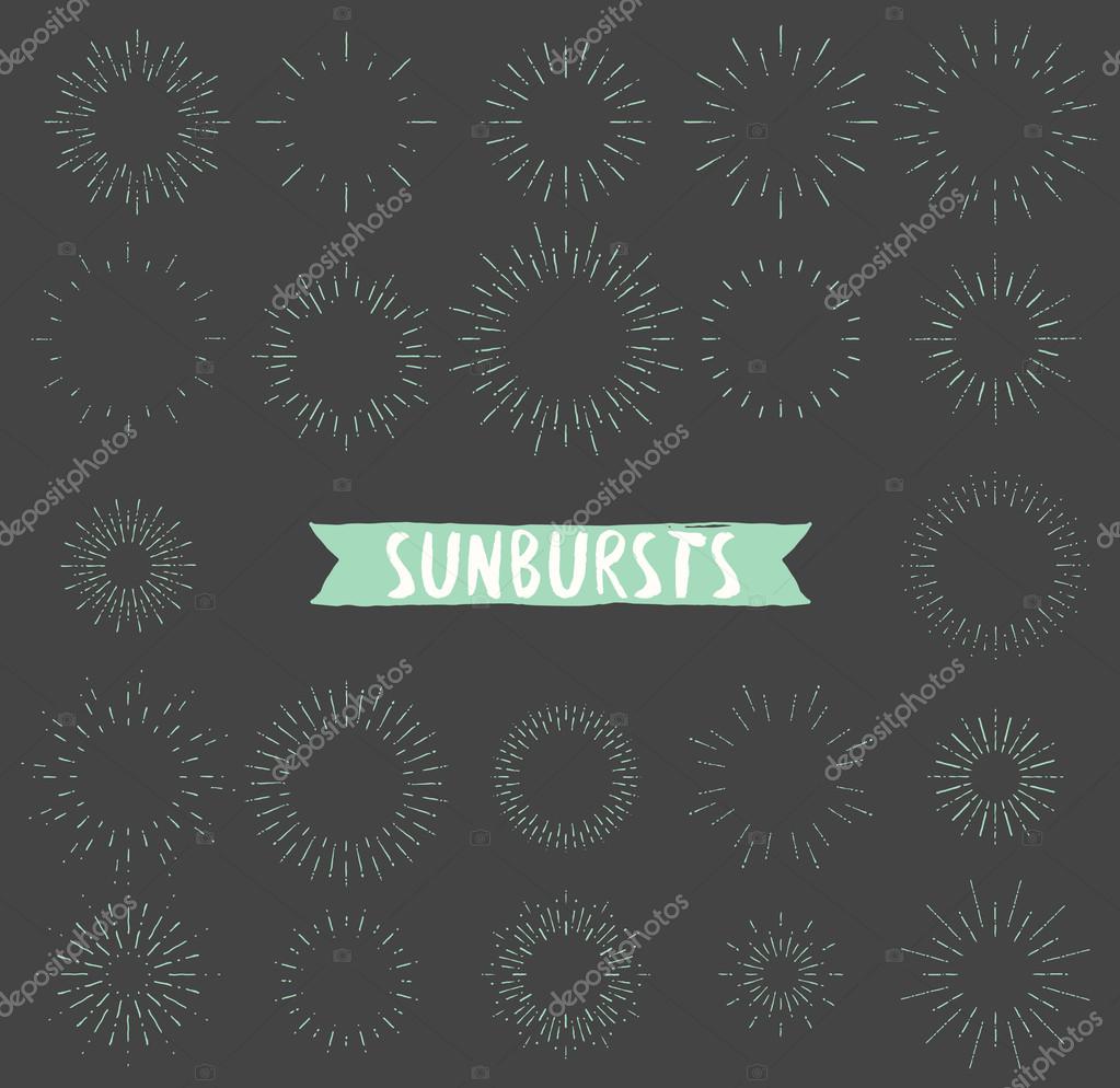 Hand drawn set of retro sunbursts sketch vector