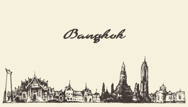 Bangkok manzarası Tayland illüstrasyon elle çizilmiş