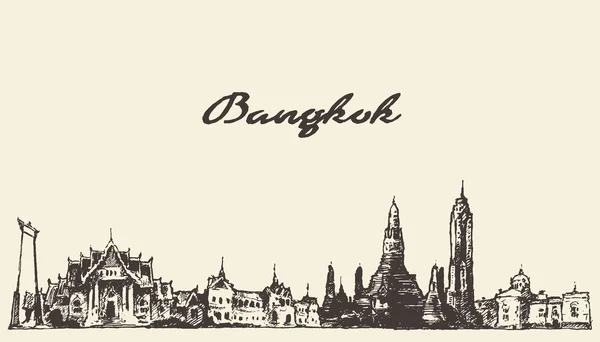 Banguecoque skyline Tailândia ilustração mão desenhada —  Vetores de Stock