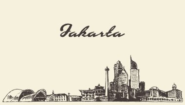 Jakarta manzarası vintage resimde çizilmiş kroki