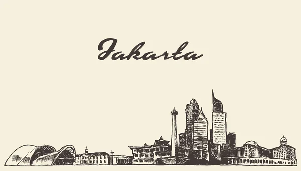 Jakarta skyline vintage bild ritad skiss — Stock vektor