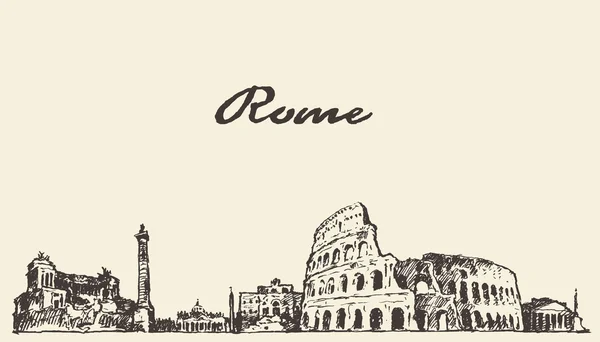 Roma skyline ilustración vintage bosquejo dibujado — Vector de stock