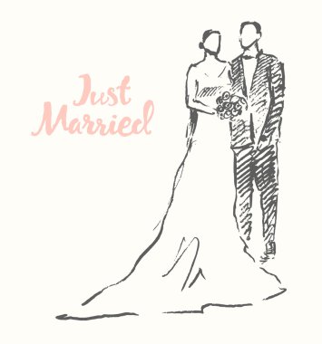 Çizilen illüstrasyon mutlu gelin damat vektör kroki