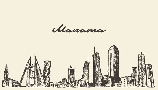 Manama skyline Bahrain vector drawn sketch — Stock Vector