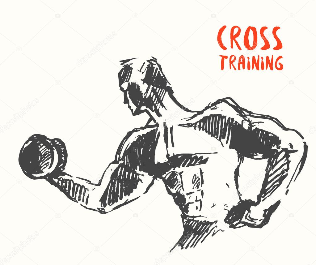 Hand drawn illustration of strong man for logo or poster