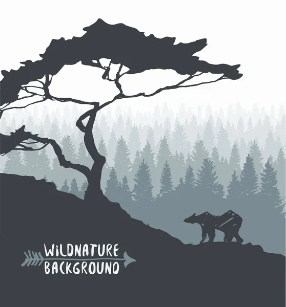 Forest naaldboom dragen silhouet getekende vector — Stockvector