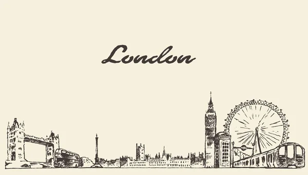 London látképére vektor kézzel rajzolt vésett vázlat — Stock Vector