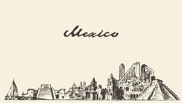 Mexiko Skyline Vektor Illustration gezeichnete Skizze — Stockvektor