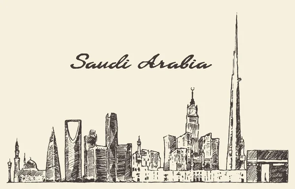 Skyline Arábia Saudita desenho vetorial desenhado — Vetor de Stock