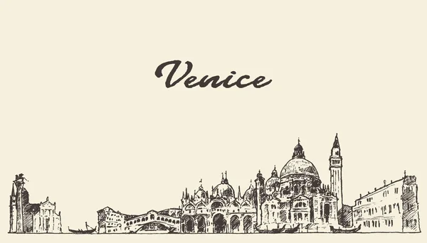 Venecia skyline vector ilustración bosquejo dibujado — Archivo Imágenes Vectoriales